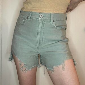 American Eagle High-Waist Sage Green Frayed Denim Shorts - Women